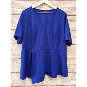 LANE BRYANT Blue V-Neck Short Sleeve Asymmetrical Peplum Top Size 18/20